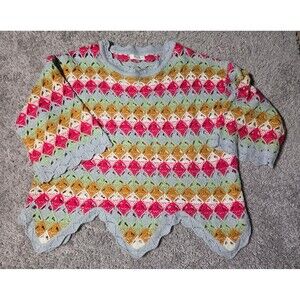 Umgee Crochet Knit Pullover Sweater Blue Pink Granny Core Plus Size 1XL
